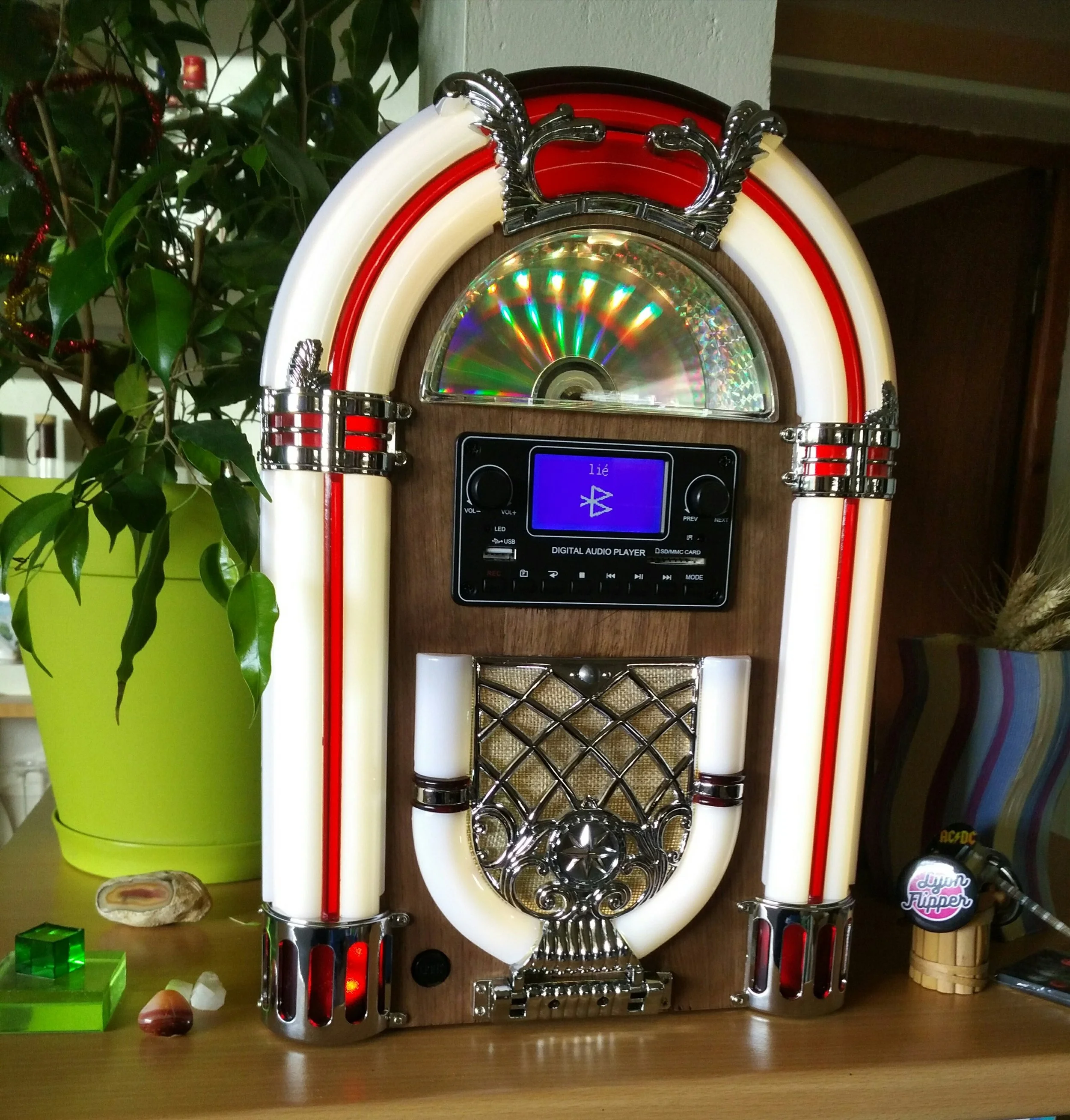 Juke-Box, Mini-JBX-MJLC-AMA1/R, Chêne Clair Ciré, Réflecteur Rouge