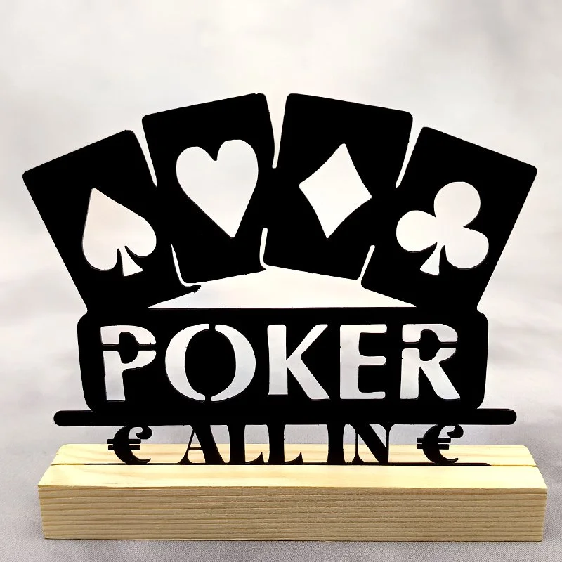 Déco métal sur socle -Carte Poker & Casino- 4 CARTES POKER «€ ALL IN €»