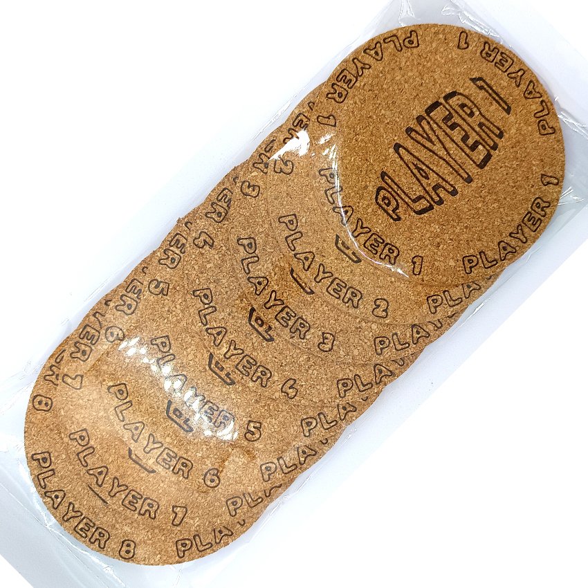 set sous-verre pinball slogan ovale Player, sous-bock décoratif inspiré des pinball machines avec inscriptions Player 1 à Player 8, décoration rétro vintage, cadeau originale de flipper arcade