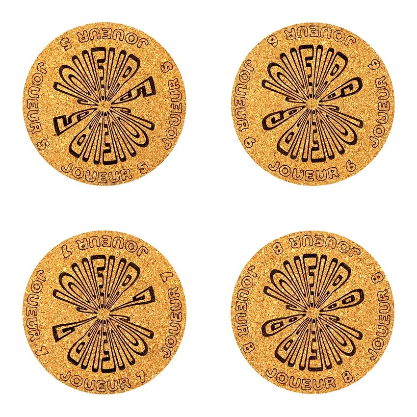 Sous-verre liège flipper pinball slogan rond Joueur, sous-bock décoratif avec inscriptions Joueur 1 à Joueur 8, inspiré des pinball machines, décoration flipper rétro vintage, idée cadeau fete