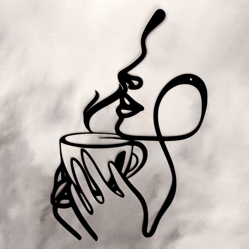 Applique Murale en Métal, Thème Bar-Pub -  TASSE A CAFE VISAGE FEMININ (20x30)