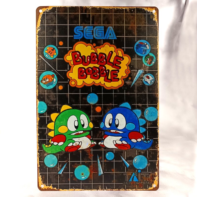 Plaque Métal Vintage Arcade BUBBLE BOBBLE Sega