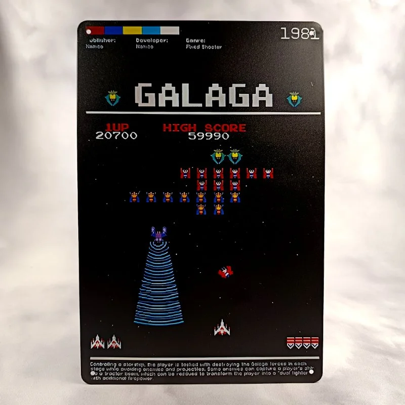 Plaque Métal Vintage Arcade GALAGA 1981