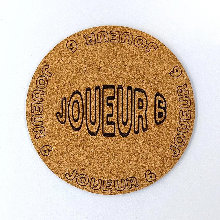 JOUEUR 6 Sous-verre en liège flipper pinball slogan ovale Joueur, sous-bock décoratif avec inscriptions Joueur 1 à Joueur 8, décoration flipper rétro vintage, idée cadeau originale pinball et arcade