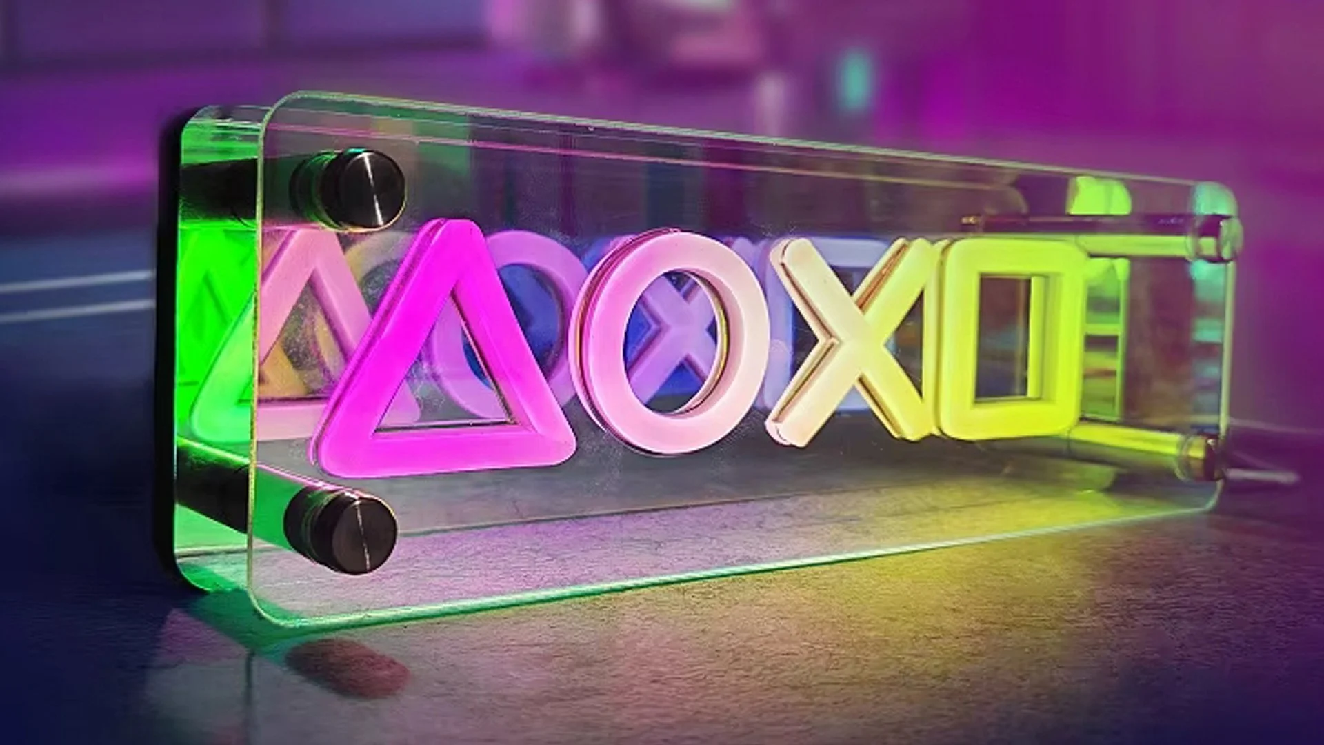 Enseigne Néon Led Gaming - GAMER EFFET MIROIR 3D SYMBOLE CONTOLLER PS PLAYSTATION à poser ou murale 25x8cm