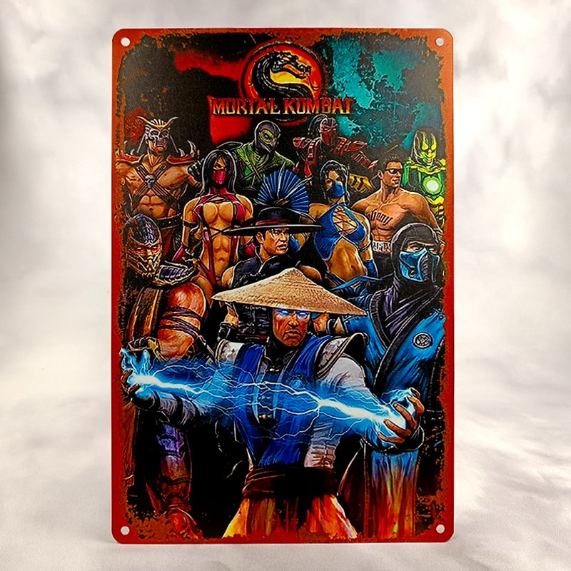 Plaque Métal Vintage Arcade et Gaming MORTAL KOMBAT Multi-Personnage