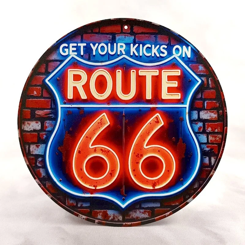 Plaque Métal Vintage Bar & Pub ROUTE 66 Get Your Kicks On (Bleu)