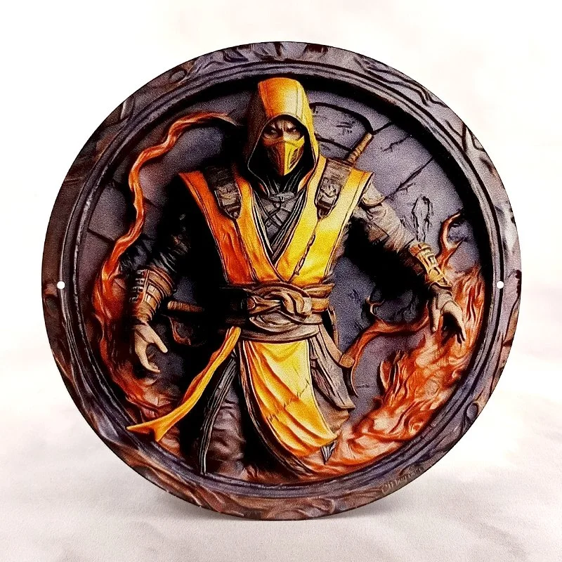 Plaque Métal Vintage Arcade et Gaming NINJA SCORPION Flammes