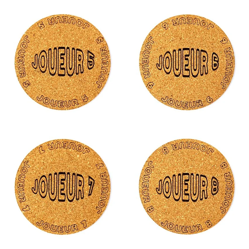 Sous-verre en liège flipper pinball slogan ovale Joueur, sous-bock décoratif avec inscriptions Joueur 1 à Joueur 8, décoration flipper rétro vintage, idée cadeau originale de pinball et arcade