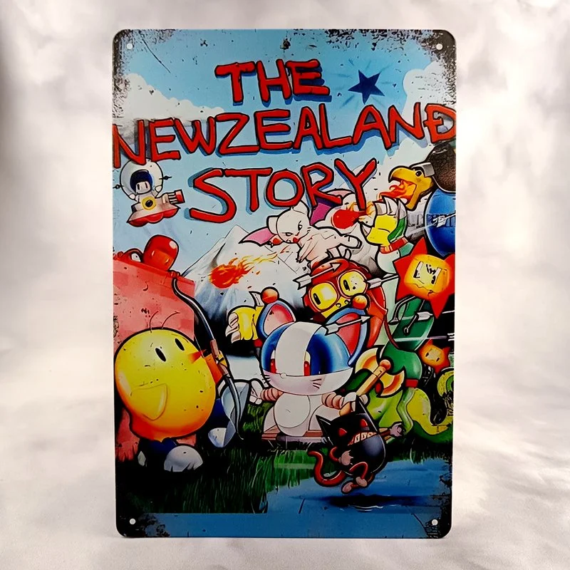 Plaque Métal Vintage Arcade THE NEW ZEALAND STORY (Logo OCEAN bleu)