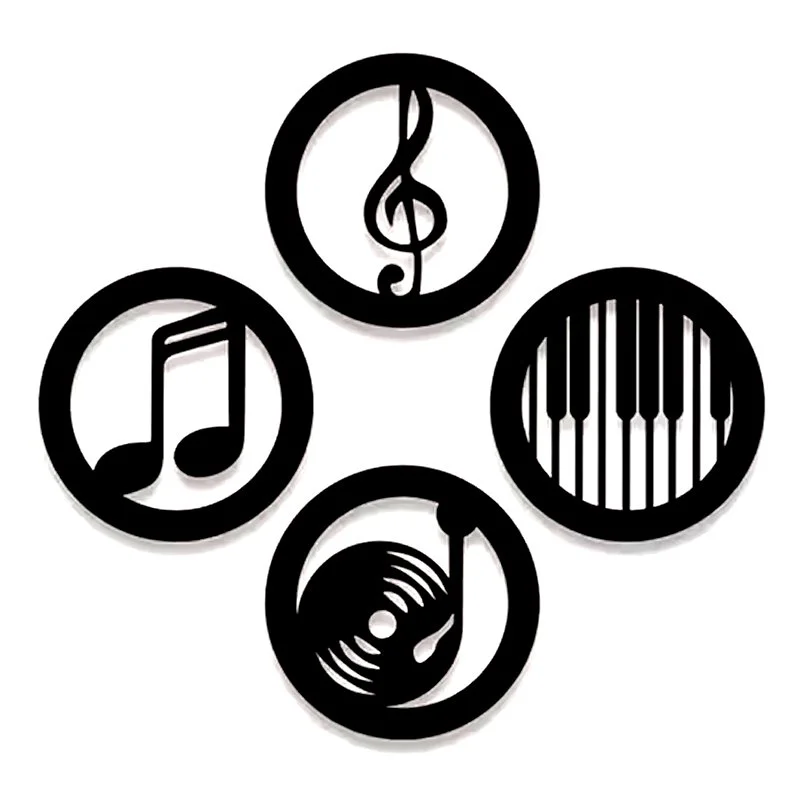 Applique Murale en Métal, Thème Jukebox-Musique, SET de 4 APPLIQUES MUSICALES RONDES ( Ø 29 cm )