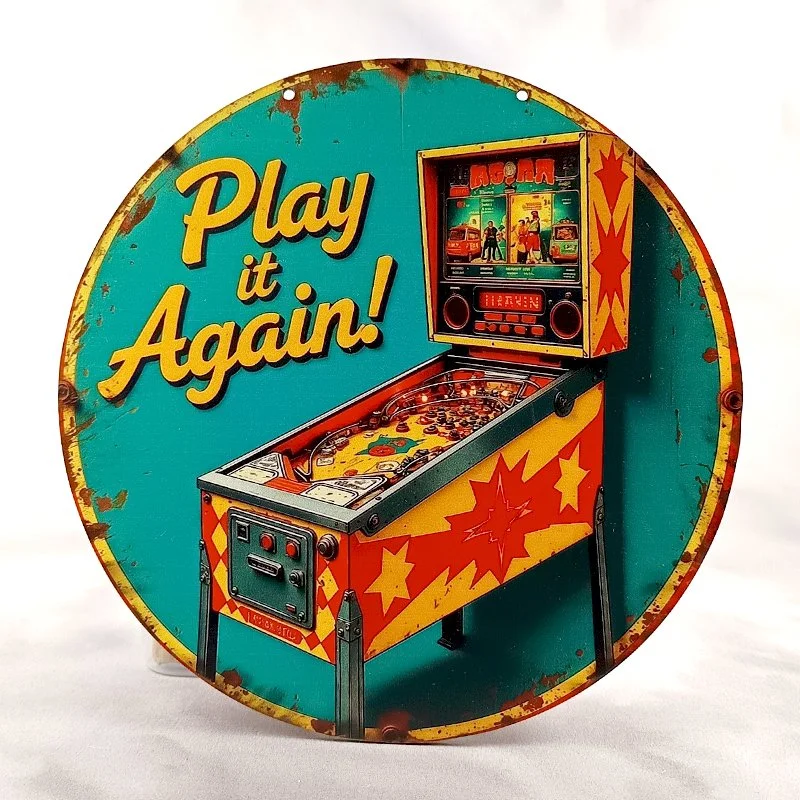 Plaque BOIS Vintage Flipper PINBALL - PLAY IT AGAIN ! (1 flipper)