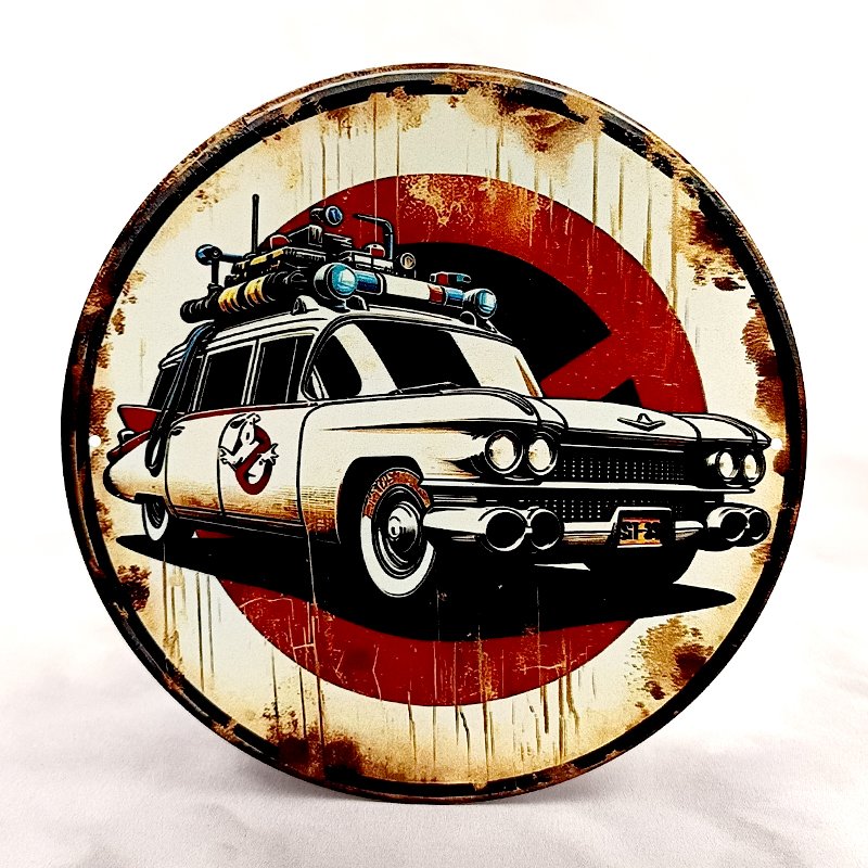 Plaque Métal Vintage Flipper SOS FANTOMES Ecto-1