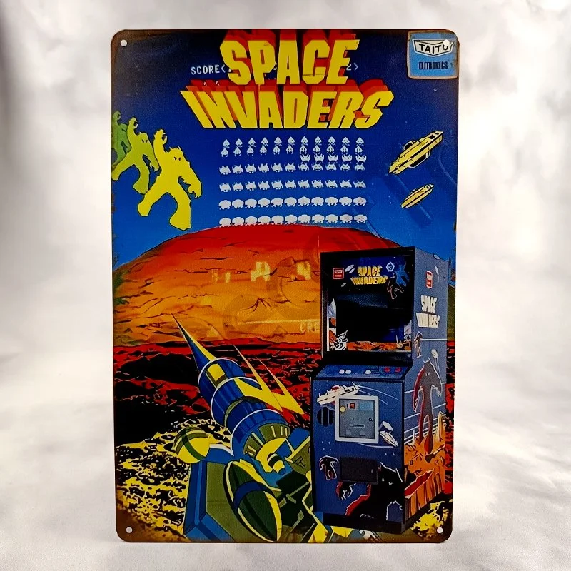 Plaque Métal Vintage Arcade SPACE INVADERS (Borne arcade)