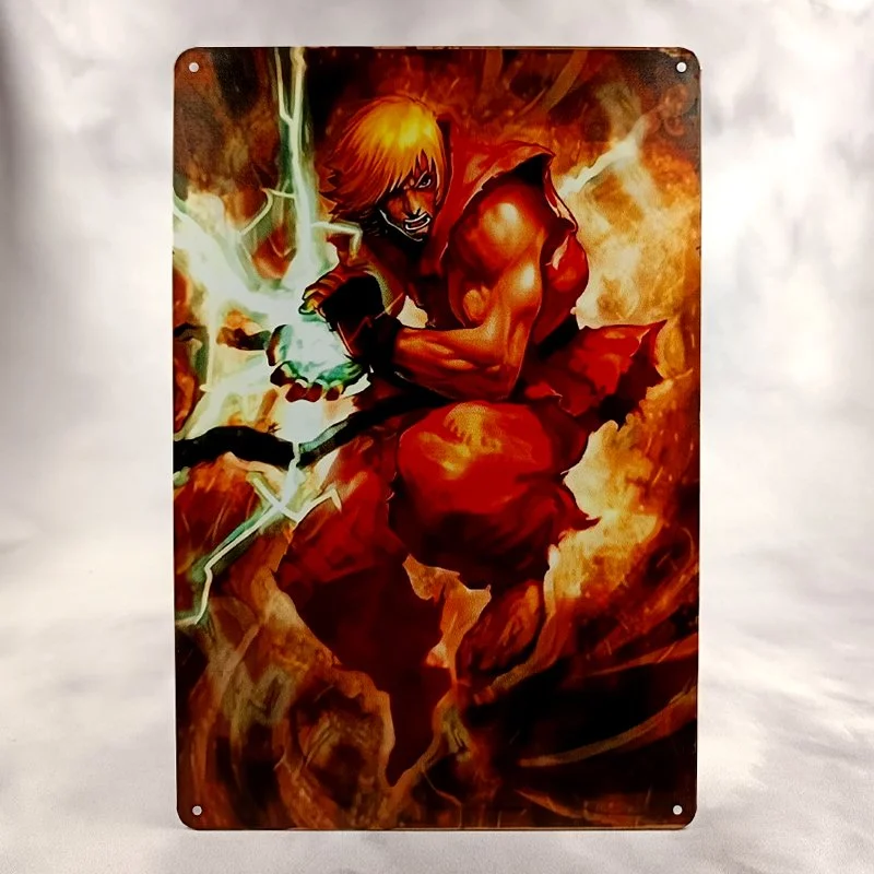 Plaque Métal Vintage Arcade et Gaming STREET FIGHTER II KEN Hurricane Kick