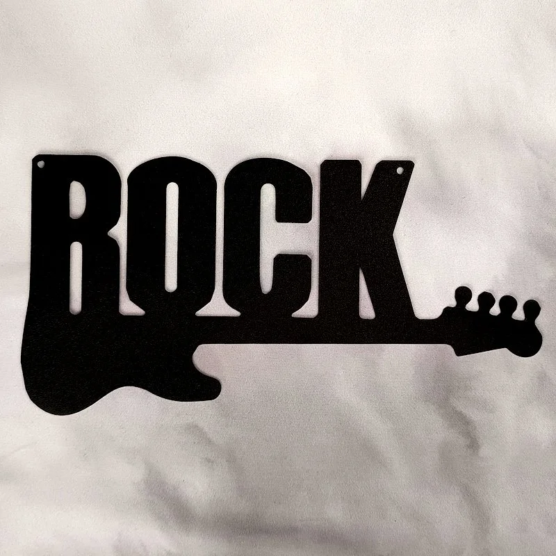 Applique Murale en Métal, Thème Jukebox-Musique, INSTRUMENT GUITARE & LOGO ROCK (28x14)