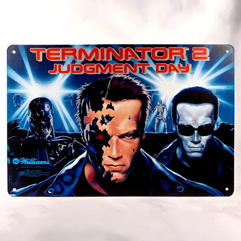 Plaque Métal Vintage Flipper TERMINATOR 2 Judgement Day (Backglass Bally, PrsA)