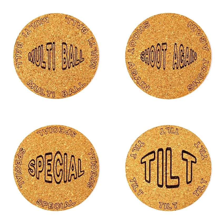 Sous-verre flipper pinball slogan ovale sélection, sous-bock décoratif inspiré pinball machines avec messages iconiques Extra Ball, Game Over, Jackpot, Multiball, Tilt, décoration idée cadeau
