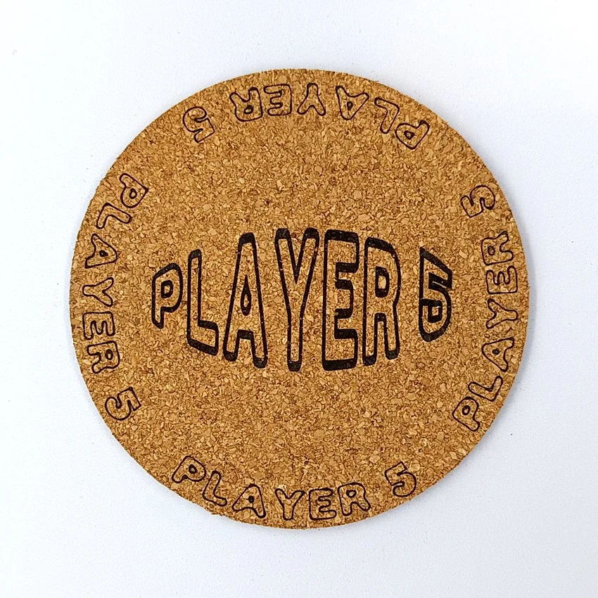 PLAYEUR 5 Sous-verre pinball slogan ovale Player, sous-bock décoratif inspiré des pinball machines avec inscriptions Player 1 à Player 8, décoration rétro vintage, cadeau originale de flipper arcade