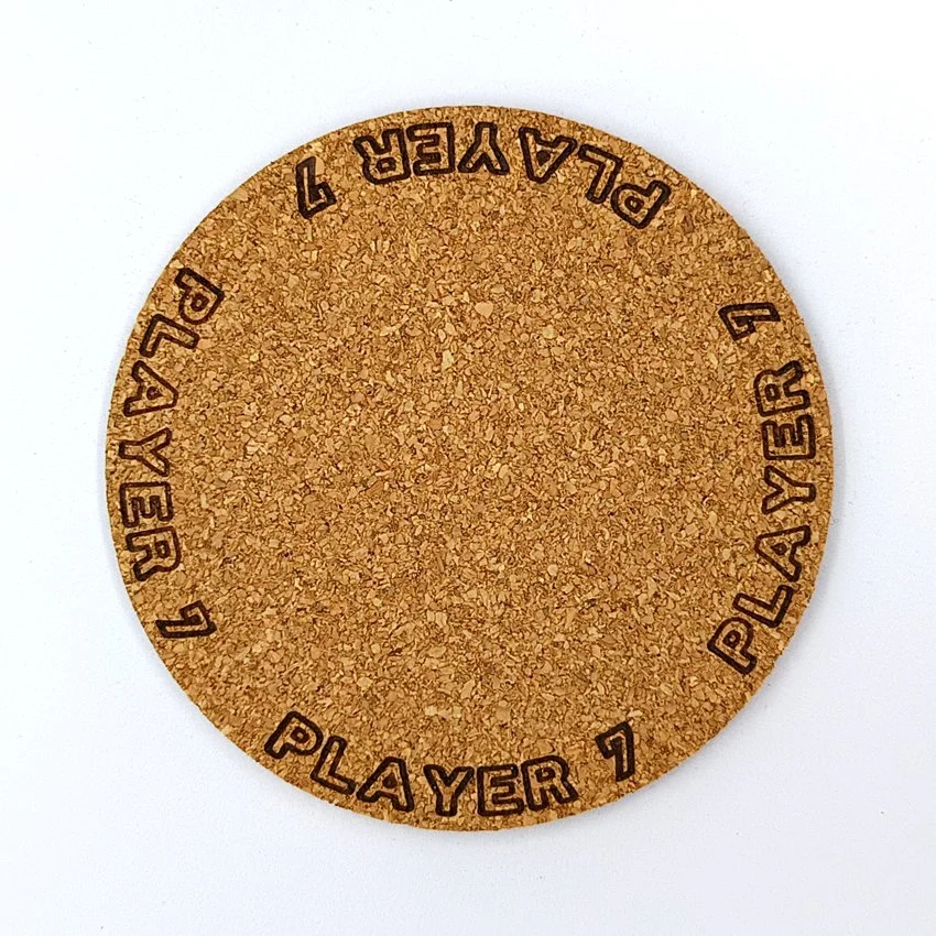 PLAYER 7 sous-verre liège flipper pinball slogan TX Player, sous-bock décoratif avec inscriptions Player 1 à Player 8, inspiré des pinball machines, décoration flipper rétro, idée cadeau