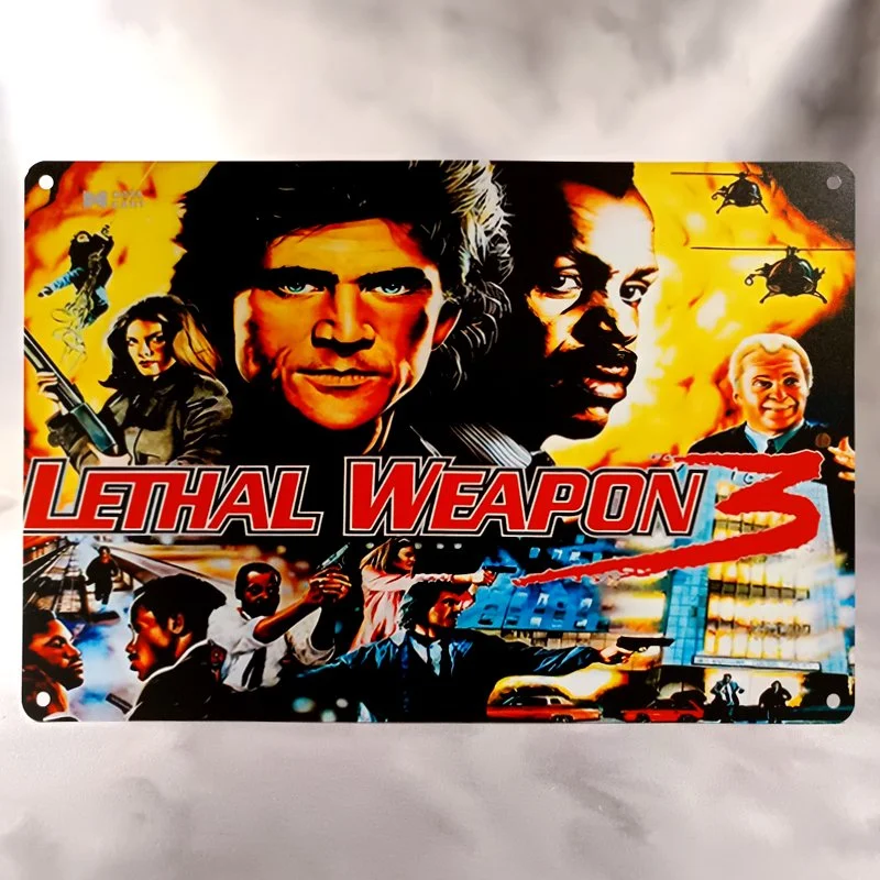 Plaque Métal Vintage Flipper LETHAL WEAPON 3 Backglass Data-East (Arme Fatale)