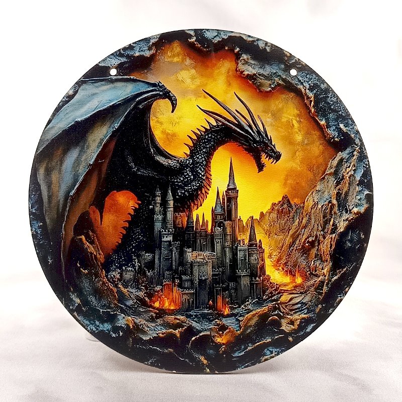Plaque BOIS Vintage Arcade et Gaming DRAGON et CHÂTEAU