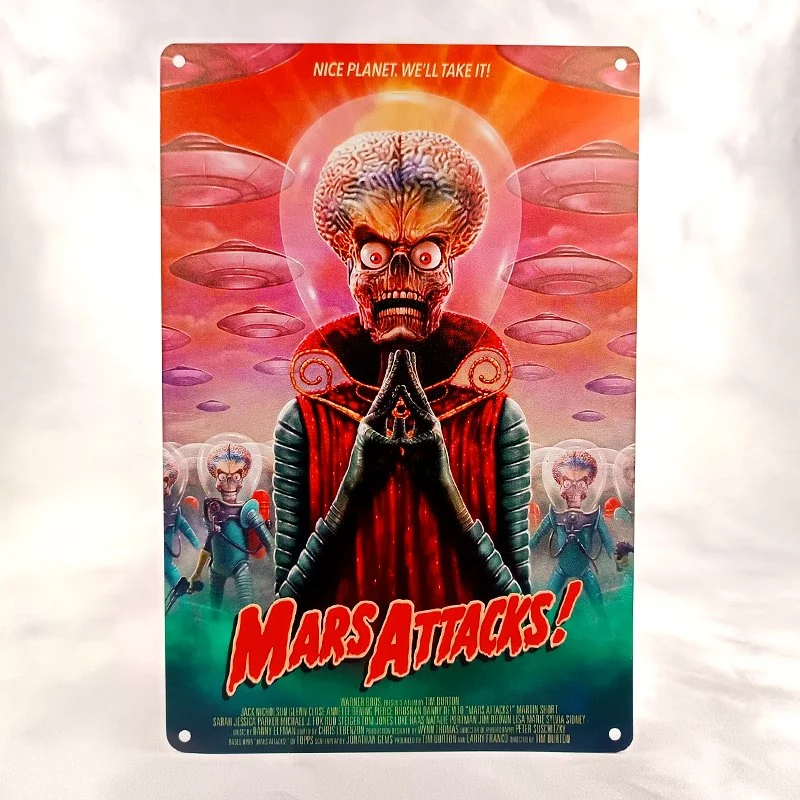 Plaque Métal Vintage Flipper MARS ATTACKS Nice Planet