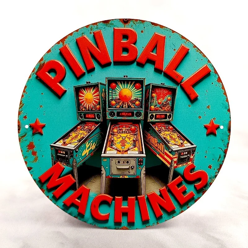 Plaque Métal Vintage Flipper PINBALL MACHINES 3 Flippers
