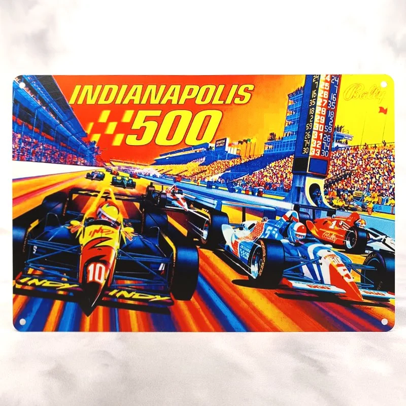 Plaque Métal Vintage Flipper INDIANAPOLIS 500 (Backglass Bally)