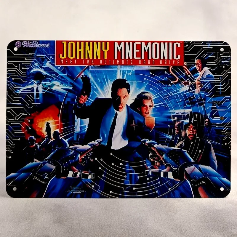 Plaque Métal Vintage Flipper JOHNNY MNEMONIC Backglass Williams