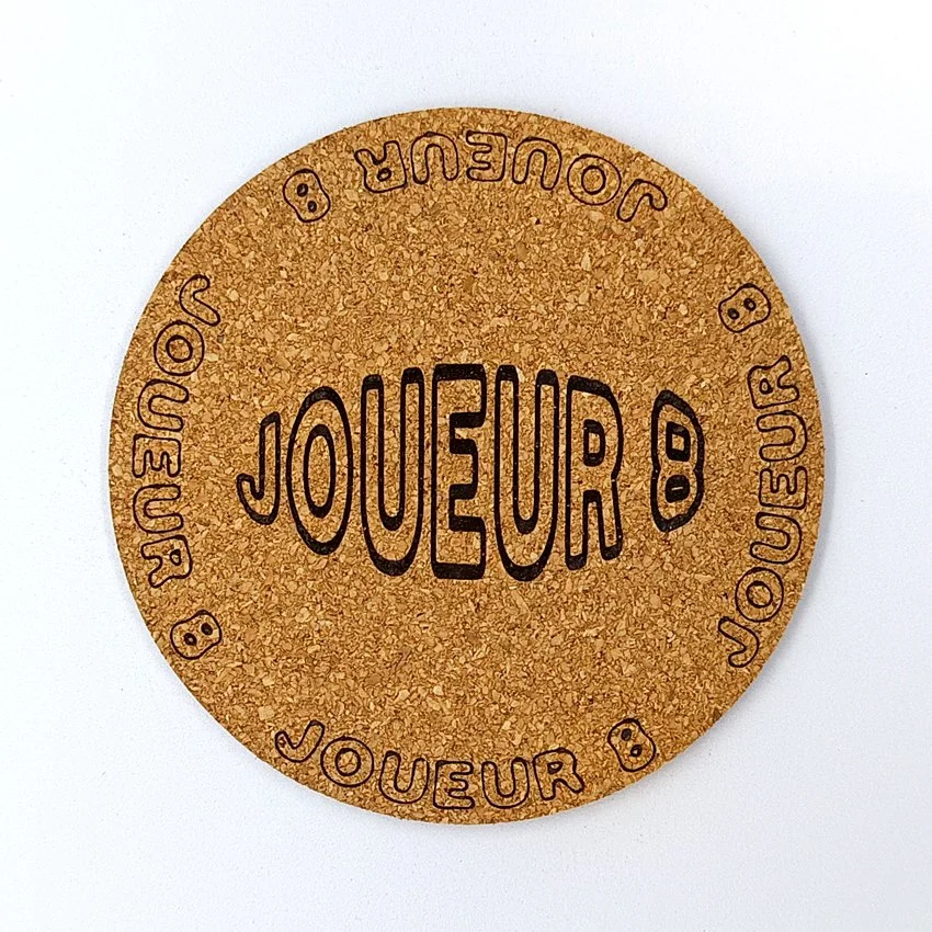 JOUEUR 8 Sous-verre en liège flipper pinball slogan ovale Joueur, sous-bock décoratif avec inscriptions Joueur 1 à Joueur 8, décoration flipper rétro vintage, idée cadeau originale pinball et arcade