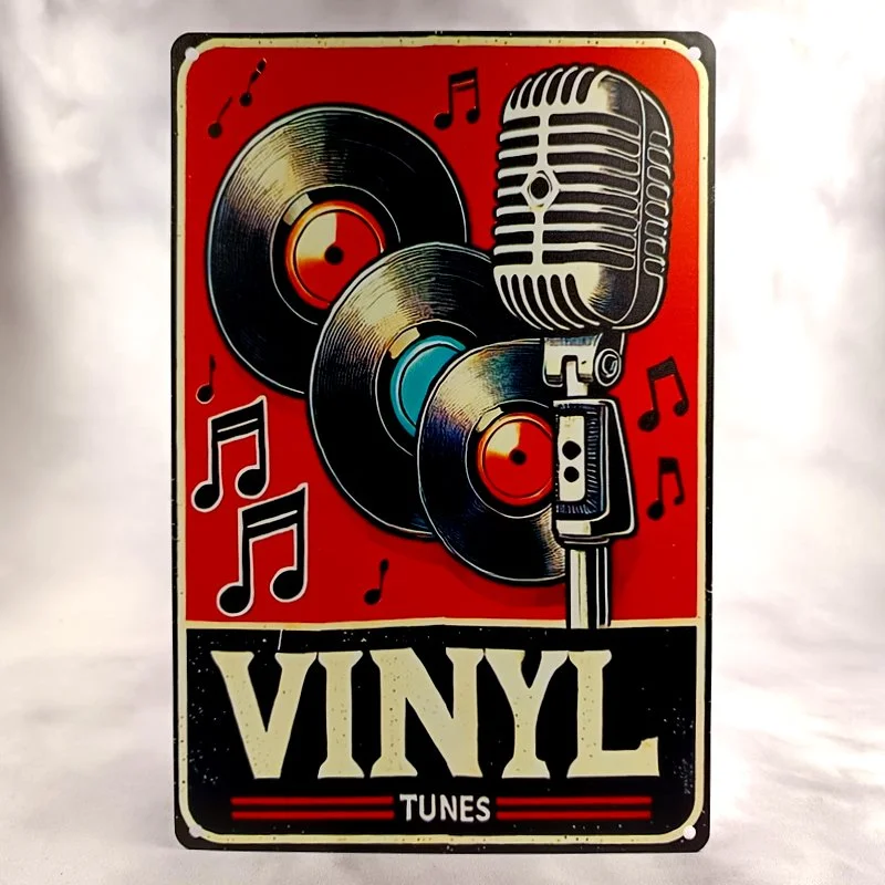 Plaque Métal Vintage Jukebox & Musique VINYL TUNES (Micro, Vinyle 33T 45T)