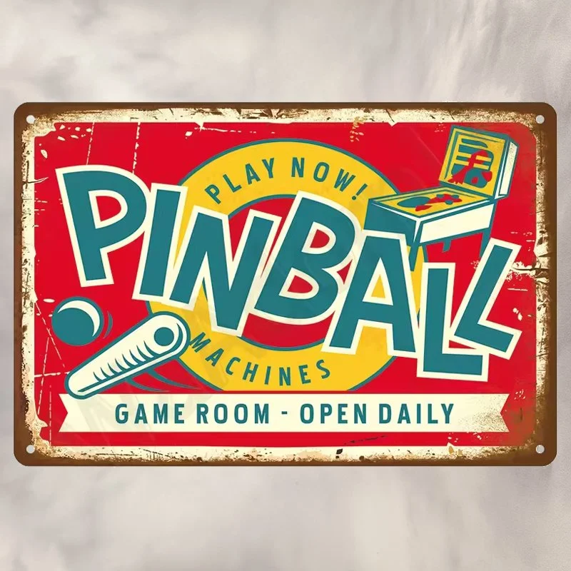 Plaque Métal Vintage Flipper PINBALL MACHINES Play Now !