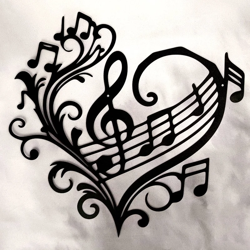 Applique Murale en Métal, Thème Jukebox-Musique, PORTEE MUSICALE - COEUR FANTAISIE (30x30)