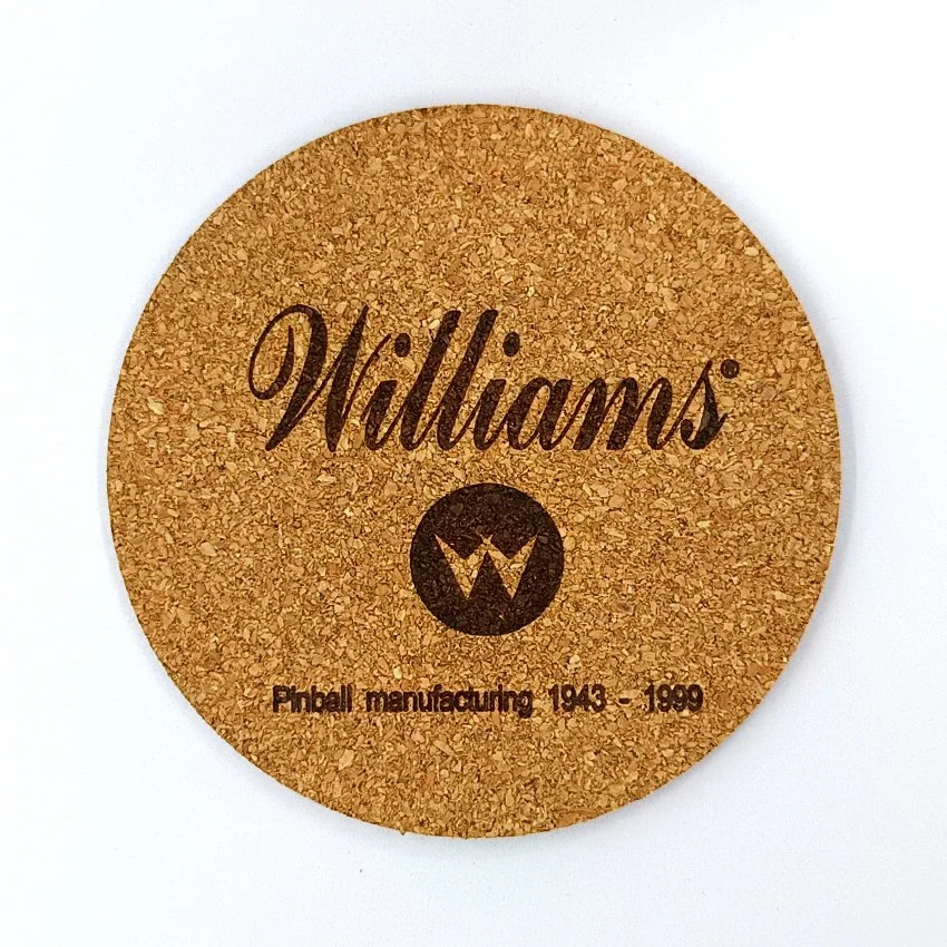 WILLIAMS Sous-verre en liège Pinball Manufacturing, sous-bock décoratif décoration pinball rétro vintage inspirée des pinball machines, idée cadeau originale pour passionné de flipper et d’arcade