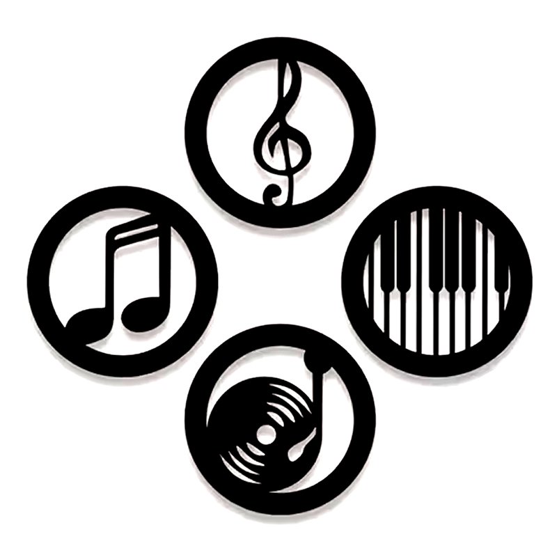 Applique Murale en BOIS, Thème Jukebox-Musique, SET de 4 APPLIQUES MUSICALES RONDES ( en BOIS, Ø 22 cm )