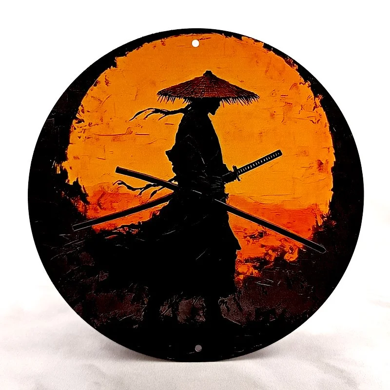 Plaque Métal Vintage Arcade et Gaming SAMOURAÏ Couché de soleil