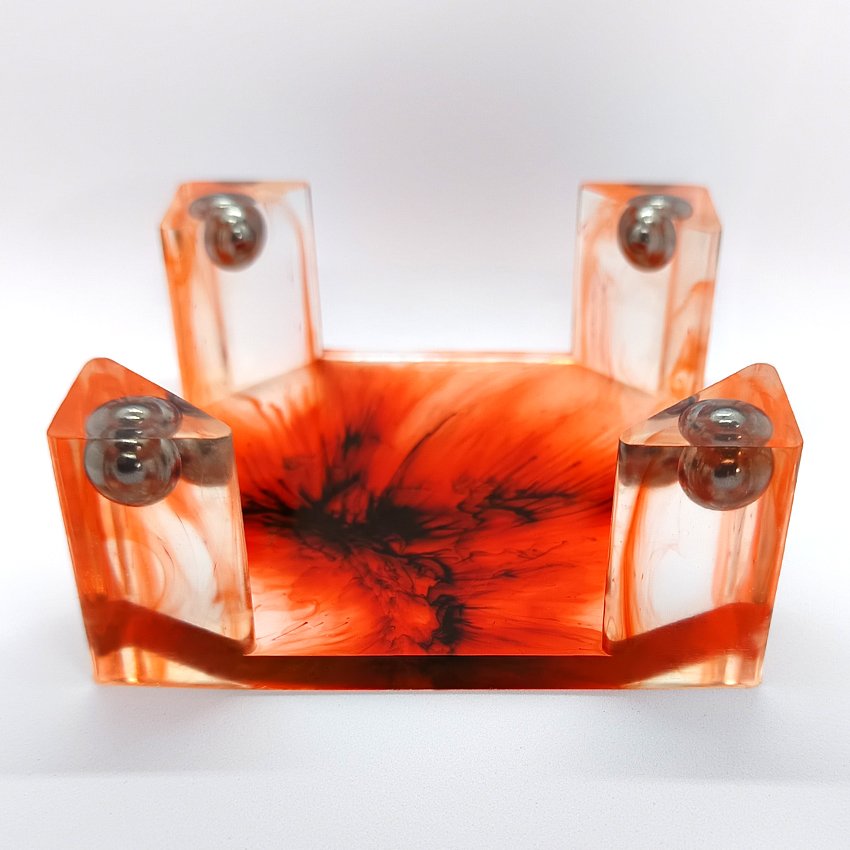 Support de sous-verres décoratifs en résine – Modèle Flipper BILLE en ACIER (ORANGE-NOIR)