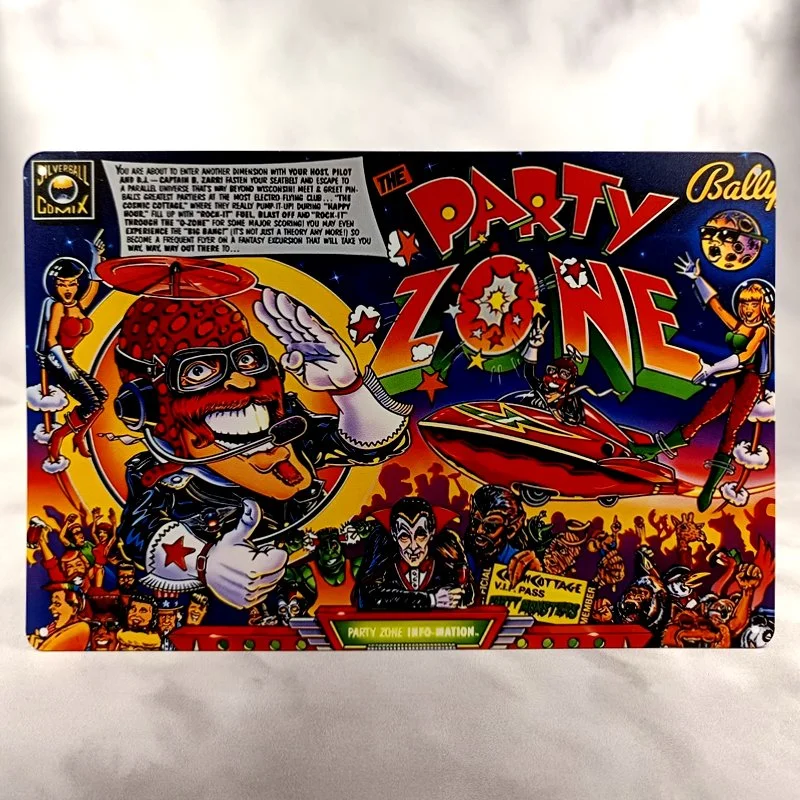 Plaque Métal Vintage Flipper PARTY ZONE Backglass Bally