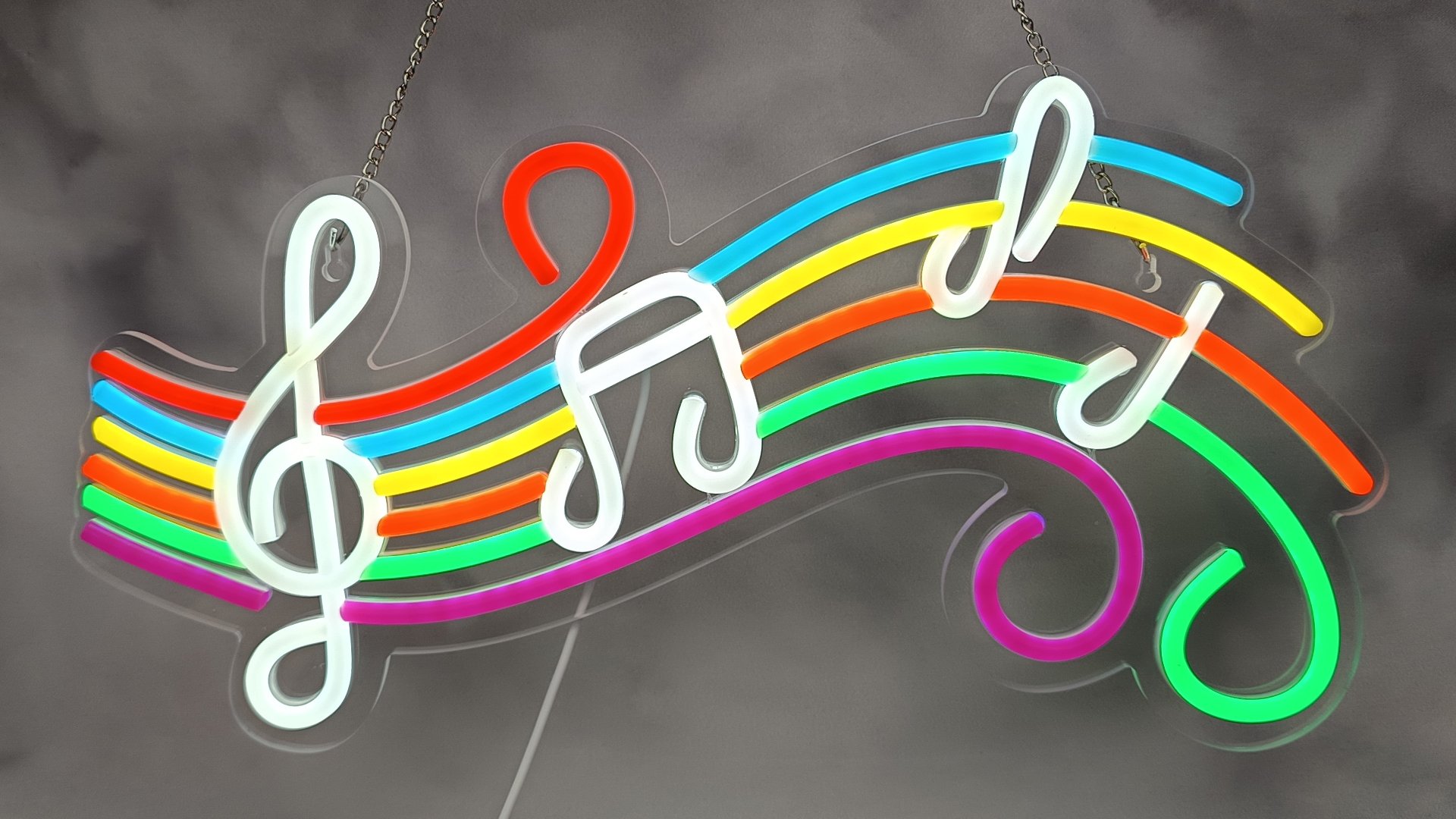 Enseigne Néon Led  Jukebox Musique - PORTÉE MUSICALE (Bs) à suspension ou murale 42x22cm