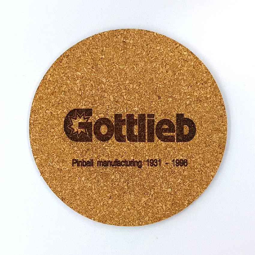 GOTTLIEB Sous-verre en liège Pinball Manufacturing, sous-bock décoratif décoration pinball rétro vintage inspirée des pinball machines, idée cadeau originale pour passionné de flipper et d’arcade