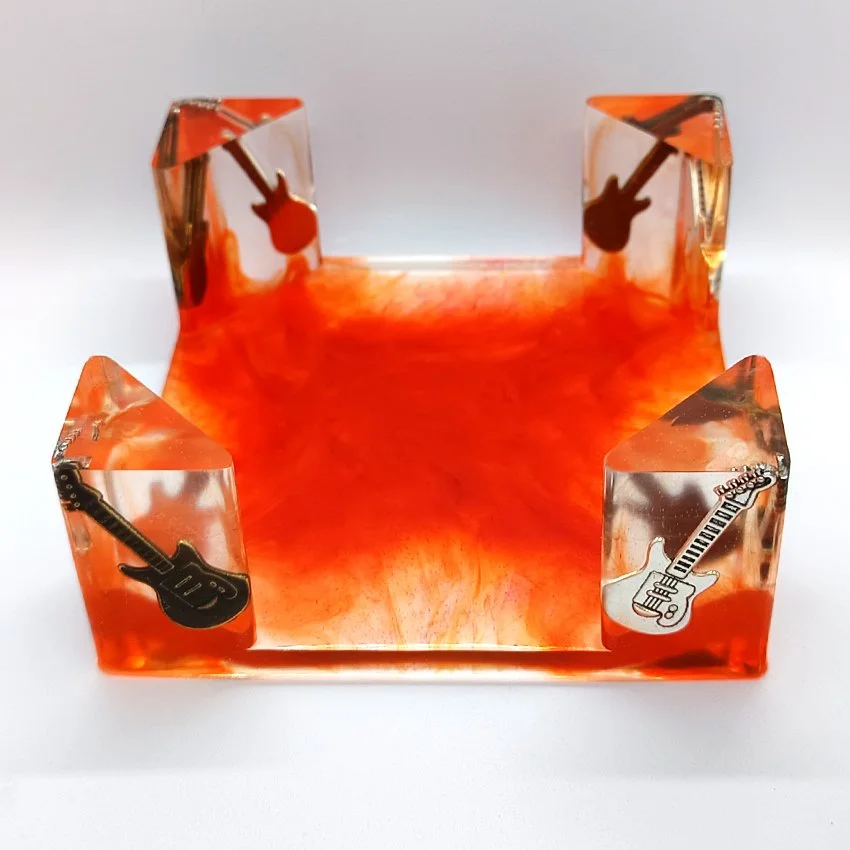 Support de sous-verres décoratifs en résine – Modèle Musique GUITARE (ORANGE)