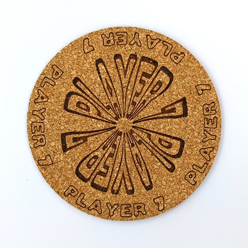 PLAYER 7 Sous-verre liège flipper pinball slogan rond Player, sous-bock décoratif avec inscriptions Player 1 à 8, inspiré des pinball machines, décoration flipper rétro vintage, idée cadeau