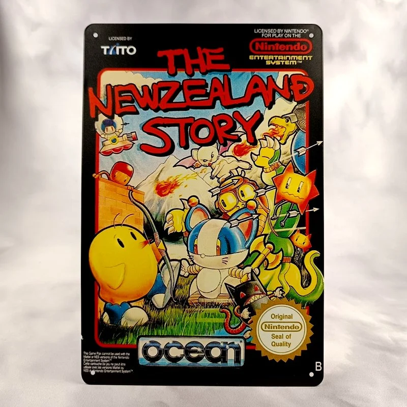 Plaque Métal Vintage Arcade THE NEW ZEALAND STORY (Logo OCEAN noir)