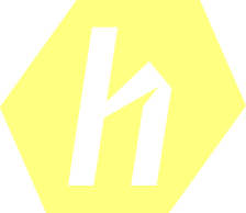 Icon with a lowercase letter 'h' inside a yellow hexagon. Alternate logo for Hawksbill brand, a Wellington roof cleaner