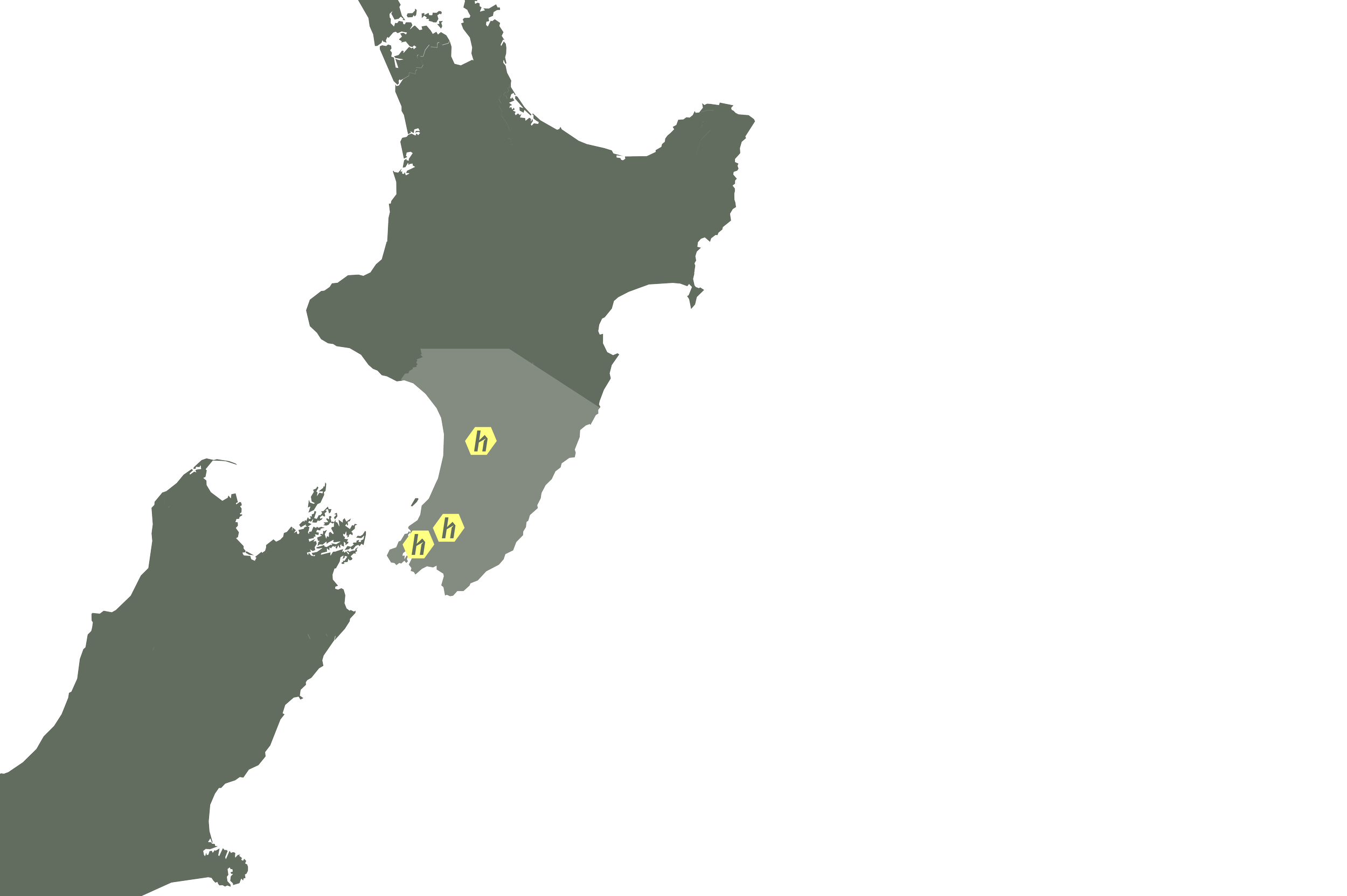 Map indicating locations of cleaning services in New Zealand, with three marked on the North Island.