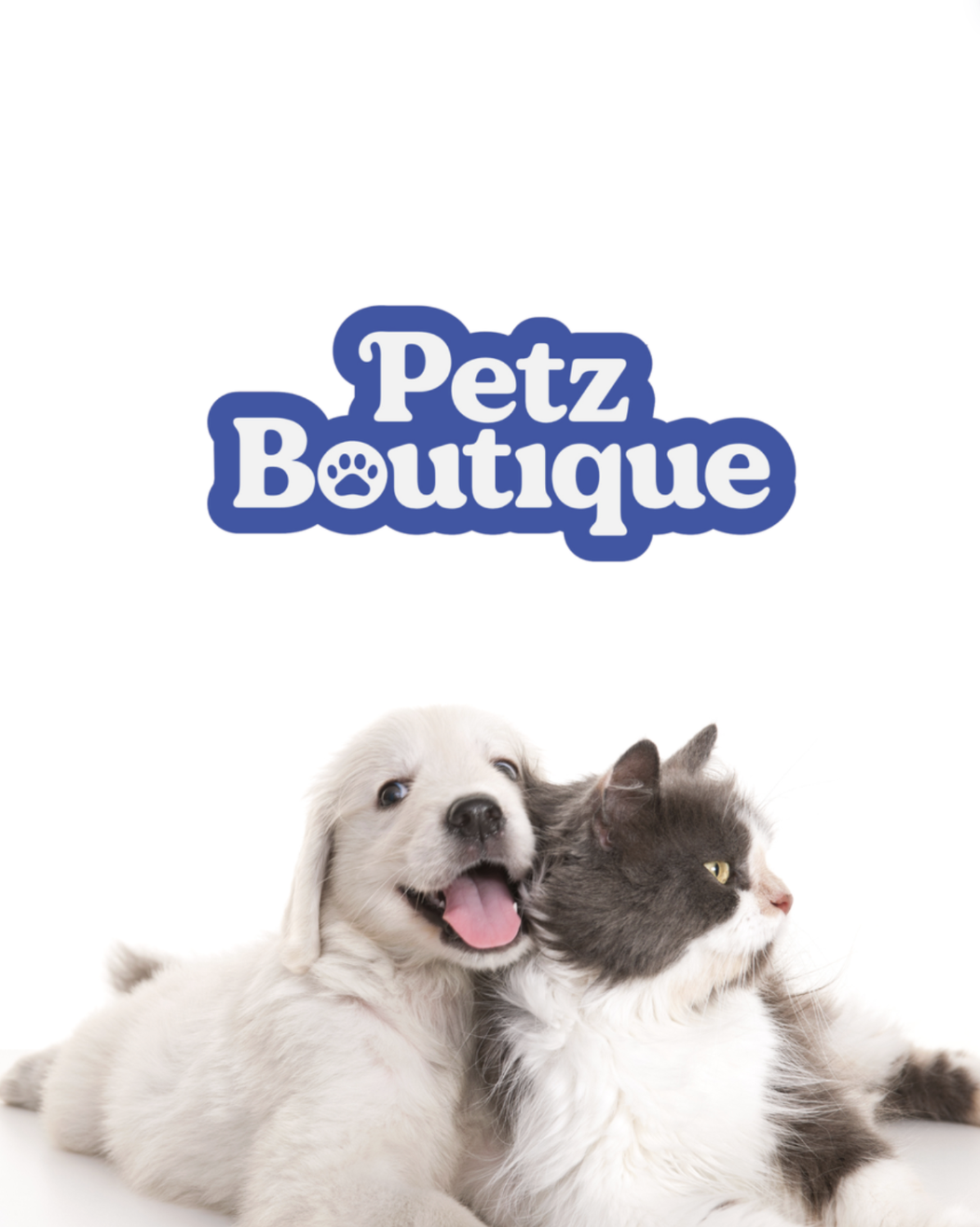 Logo for Petz Boutique with a playful puppy and a calm kitten set against a white background.