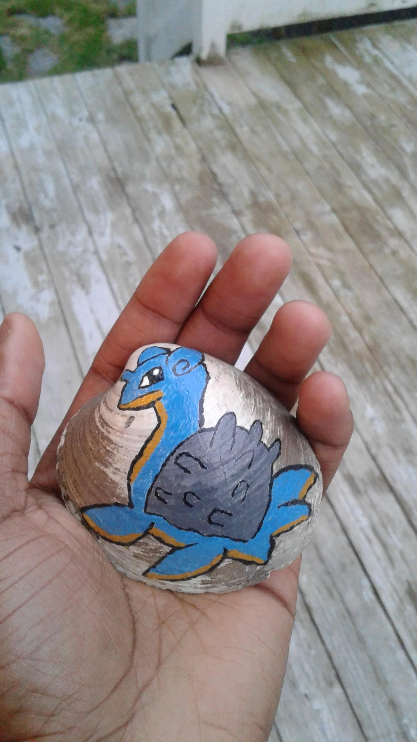 "Lapras" (Acrylic on clam Maine clam shell) by WOA-J