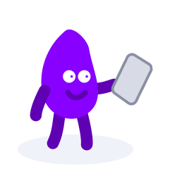 A cartoon character (purple, to represent a child) holding a smartphone, smiling.