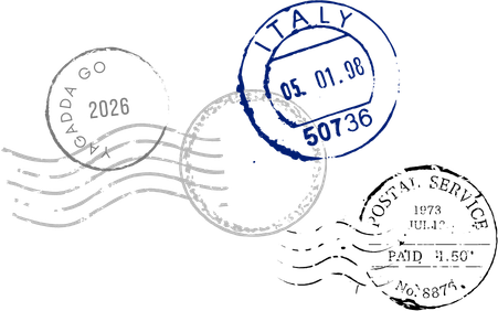 Postage stamp marks with date and location details on a black background.